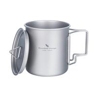 iBasingo Tasse Pot de Camping Portable Ultraléger en Titane Outdoor Vaisselle Can Tasse à thé en Titane avec Anse Pliable et Couvercle 420ml