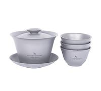 iBasingo Tasses à thé et soucoupes en titane Gaiwan Kung Fu avec couvercle,Service à thé traditionnel chinois à double paroi,Tasse à thé durable avec couvercle,Léger, le jardin,Ti3124D