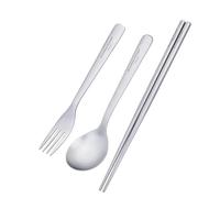 iBasingo Ti1071T Ensemble d'ustensiles en titane à long manche avec cuillère, fourchette, baguettes carrées, ultra légers, couverts de camping pour soupe, vaisselle portable, réutilisable, couverts de