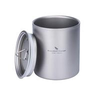 iBasingo Ti3022D - Gobelet de voyage en titane à double paroi - Léger - 350 ml - En métal - Pour café, thé, eau - Avec couvercle réduit - Pour l'extérieur, la randonnée, le bureau et la vie