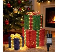 iBaycon Coffrets Cadeaux Lumineux De Noël,160 Led d'Extérieur, Coffrets Cadeaux Avec Minuterie,Décorations De Noël,Blanc Chaud,Éclairage d'Extérieur Jardin Pelouse Cour,Lot De 3