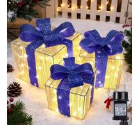 iBaycon Coffrets Cadeaux Lumineux De Noël,Blanc Chaud Lot De 3 Bleu