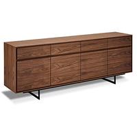 Ibbe Design Tokyo Buffet Commode Armoire de Rangment Noyer, Placage de Noyer Américain, MDF et Métal avec 4 Portes et 4 Tiroirs, pour Salon Cuisine Salle à Manger, 205x45x82 cm