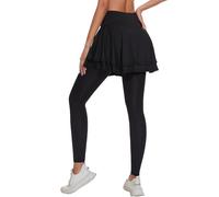 Ibeauti Legging capri UPF 50+ pour femme avec jupe pour le yoga, le golf, le tennis, la course à pied, l'entraînement actif, Noir-plein, Taille S