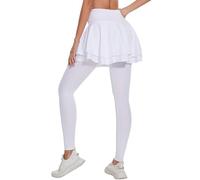 Ibeauti Legging capri UPF 50+ pour femme avec jupe pour le yoga, le golf, le tennis, la course à pied, l'entraînement actif, Blanc-plein, Taille L