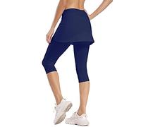 Ibeauti Legging de yoga avec jupe UPF 50+ pour femme, pour le golf, le tennis, la course à pied, l'entraînement actif, bleu marine, Taille S
