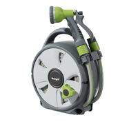 Ibegrif M22220 Enrouleur de tuyau d'arrosage 10m Avec Pistolet d'arrosage à 8 Fonctions, Portable et Facile à Ranger, Gris/Vert