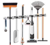 ibell Porte Balai Mural 2 Pièces, Accroche Balai en Acier Inoxydable, Support Cintre de Rangement avec 3 Emplacements et 4 Crochets pour Cuisine Buanderie Jardin Garage (Vis et Ruban Adhésif inclus)