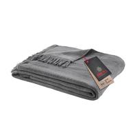 Ibena Braga Couverture à franges 150 x 200 cm - Mélange de coton doux, chaud et lavable, plaid avec franges, gris clair uni