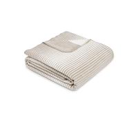 Ibena Couverture 150 x 200 cm - Mélange de coton, fabriquée en Allemagne, chaude et lavable, plaid beige et blanc à rayures