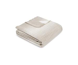 Ibena Couverture 150 x 200 cm - Mélange de coton, fabriquée en Allemagne, chaude et lavable, plaid beige et blanc à rayures