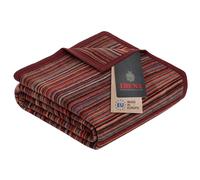 Ibena Malang Couverture en laine 150 x 200 cm - Mélange de coton doux, chaud et lavable - Plaid rayé rouge gris