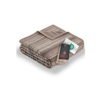 Ibena Malang Couverture en laine 150 x 200 cm - Mélange de coton doux, chaud et lavable - Rayures marron/gris