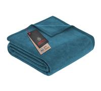 Ibena Porto Couverture 150 x 200 cm - Mélange de Coton Doux, Chaud et Lavable, Couverture Douillette Bleu pétrole uni