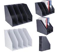 IBEQUEM A4 Porte Revue, Organisateur de Bureau avec 4 Compartiments Verticaux, Porte-Documents pour L'organisation et le Rangement de Bureau (Noir, Blanc)
