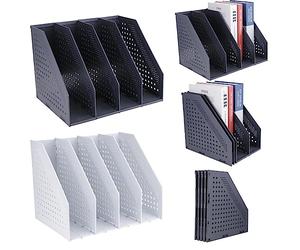 IBEQUEM A4 Porte Revue, Organisateur de Bureau avec 4 Compartiments Verticaux, Porte-Documents pour L'organisation et le Rangement de Bureau (Noir, Blanc)