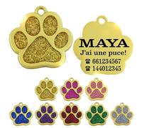 ibera gifts - Médaille chien avec gravure en forme de patte pour animaux de petite et moyenne taille, taille 30x30 mm - Médaille chien gravée (D'or)