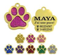 ibera gifts - Médaille chien avec gravure en forme de patte pour animaux de petite et moyenne taille, taille 30x30 mm - Médaille chien gravée (Fuchsia)