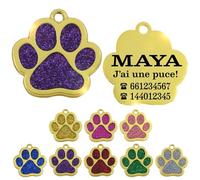 ibera gifts - Médaille chien avec gravure en forme de patte pour animaux de petite et moyenne taille, taille 30x30 mm - Médaille chien gravée (Lilas)