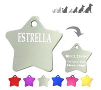 Ibera Gifts - Médaille chien avec gravure en forme d'étoile pour animaux de taille moyenne à grande, taille 36x36 mm - Médaille chien gravée (Argent)