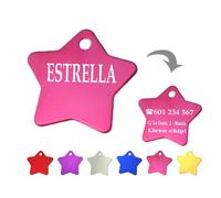 Ibera Gifts - Médaille chien avec gravure en forme d'étoile pour animaux de taille moyenne à grande, taille 36x36 mm - Médaille chien gravée (Fuchsia)