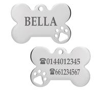 Ibera Gifts - Médaille Chien avec Gravure en Forme d'Os avec Pattes pour Très Petits Animaux ou Chiots, Médaille Chien Gravée, Médaille Chat avec Gravure(1 Patte, Petit)