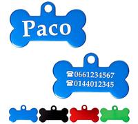 Ibera Gifts - Médaille chien avec gravure en forme d'os pour animaux de petite et moyenne taille, taille 30x15 mm - Médaille chien gravée (Bleu)