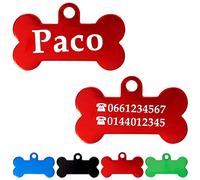 Ibera Gifts - Médaille chien avec gravure en forme d'os pour animaux de petite et moyenne taille, taille 30x15 mm - Médaille chien gravée (Rouge)