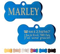 Ibera Gifts - Médaille Chien avec Gravure en Forme d'Os pour Animaux de Taille Moyenne à Grande, Médaille Chien Gravée (Bleu)