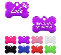 Ibera Gifts - Médaille Chien avec Gravure en Forme d'Os, Pour Très Petits Animaux ou Chiots, Médaille Chien Gravée en Aluminium Brillant, Taille 22x15 mm (Lilas)