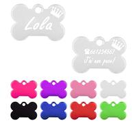 Ibera Gifts - Médaille Chien avec Gravure en Forme d'Os, Pour Très Petits Animaux ou Chiots, Médaille Chien Gravée en Aluminium Brillant, Taille 22x15 mm (Argent)