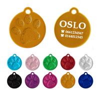 Ibera Gifts - Médaille Chien avec Gravure en Forme Ronde avec Empreinte de Patte, Pour Animaux de Petite et Moyenne Taille, Médaille Chien Gravée en Aluminium Brillant (S - M, D'or)