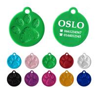 Ibera Gifts - Médaille Chien avec Gravure en Forme Ronde avec Empreinte de Patte, Pour Animaux de Petite et Moyenne Taille, Médaille Chien Gravée en Aluminium Brillant (S - M, Vert)