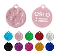 Ibera Gifts - Médaille Chien avec Gravure en Forme Ronde avec Empreinte de Patte, Pour Animaux Moyens à Grands, Médaille Chien Gravée en Aluminium Brillant (M - L, Rose)