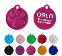 Ibera Gifts - Médaille Chien avec Gravure en Forme Ronde avec Empreinte de Patte, Pour Animaux Moyens à Grands, Médaille Chien Gravée en Aluminium Brillant (M - L, Fuchsia)