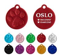 Ibera Gifts - Médaille Chien avec Gravure en Forme Ronde avec Empreinte de Patte, Pour Animaux Moyens à Grands, Médaille Chien Gravée en Aluminium Brillant (M - L, Rouge)