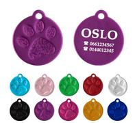Ibera Gifts - Médaille Chien avec Gravure en Forme Ronde avec Empreinte de Patte, Pour Animaux Moyens à Grands, Médaille Chien Gravée en Aluminium Brillant (M - L, Lilas)
