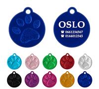 Ibera Gifts - Médaille Chien avec Gravure en Forme Ronde avec Empreinte de Patte, Pour Animaux Moyens à Grands, Médaille Chien Gravée en Aluminium Brillant (M - L, Bleu marine)