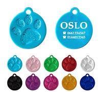 Ibera Gifts - Médaille Chien avec Gravure en Forme Ronde avec Empreinte de Patte, Pour Animaux Moyens à Grands, Médaille Chien Gravée en Aluminium Brillant (M - L, Bleu)