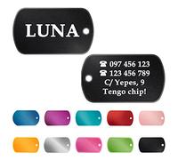 Ibera Gifts - Médaille chien avec gravure sous forme de plaque d'identité militaire, personnalisée en aluminium brillant, pour grands et très grands animaux - Médaille chien gravée (Noir)