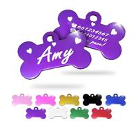 Ibera gifts - Plaque identification personnalisée pour chien et chat - petits à moyens - en forme d’os - personnalisé médaille gravure medaillon dog tag colier (Cœurs, Violet)