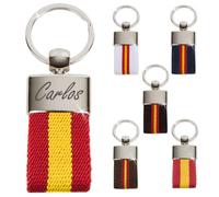 ibera gifts - Porte Clef Personnalisable aux Couleurs du Drapeau Espagnol en Acier Inoxydable | Porte Clé Personnalisé Gravé pour Homme Femme Couple avec Sac Cadeau (Rouge)