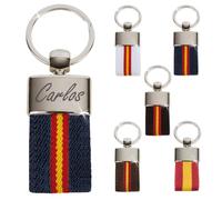 Ibera gifts - Porte Clef Personnalisable aux Couleurs du Drapeau Espagnol en Acier Inoxydable | Porte Clé Personnalisé Gravé pour Homme Femme Couple avec Sac Cadeau (Bleu)