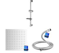 Ibergrif Barre de Douche avec Porte-Savon, 20CM Tete de Douche Inox, Flexible de Douche Universel