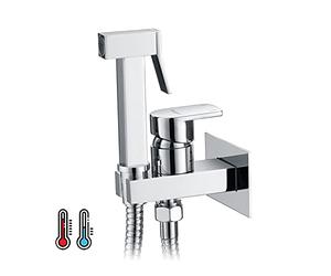 Ibergrif bidet à main chromé avec tuyau et valve d'arrêt | Muslim shower Shattaf pour WC, toilette et hygiène personnelle, kit complet