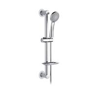 Ibergrif M20903-1, Ensemble de douche, barre de douche avec pommeau de douche, tuyau, support de douchette et porte-savon, barre de douche sans fixation à clou, Chrome, Argent