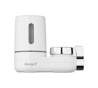 Ibergrif Système de Filtration sur Robinet (1 Cartouche Incluse), Filtre à Eau Cuisine avec Charbon Actif, Réduit Chlore, PFAS, Sédiments et Mauvais Goût, Installation Sans Outils, Blanc, M91007