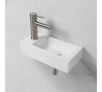 Ibergrif M41102-L, Lavabo Lave Main Blanc Rectangulaire en Céramique Suspendu pour Salle de Bains et WC