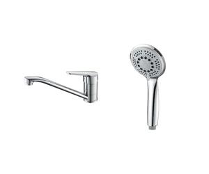 Ibergrif M14450, Mitigeur d'Evier, Robinet de Cuisine Monocommande, Mitigeur Cuisine Orientable & GRIFEMA COMPLENTO-G804 Douchette à Main 5 jets pour Salle de Bain, Moyen Pommeau de Douche