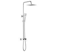 Ibergrif M17005 Atenas-Colonne Carré avec Douche de Tête et Douchette, Flexible, Support, Chromé, Argent